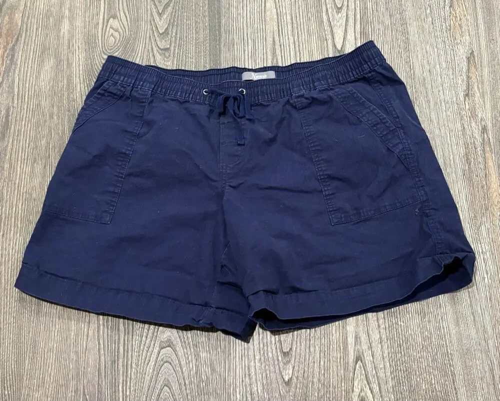 Natural Reflections Women's Elastic Waist Cotton Utility Shorts Navy Blue XL